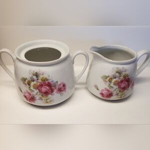 German Floral Creamer and Sugar Bowl Kahla Porcelain Sugar and Creamer Red Roses